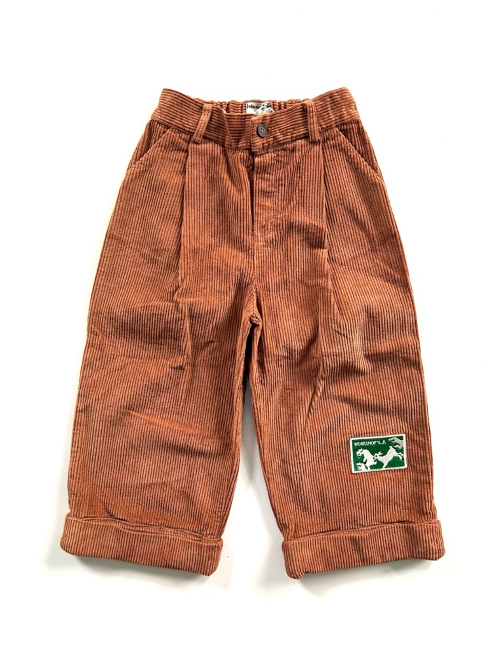 Yellowpelota Organic Cotton Corduroy Caramel Brown Pleated Trouser Pants